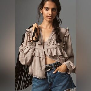 Pilcro Long-Sleeve Ruffle swing Blouse